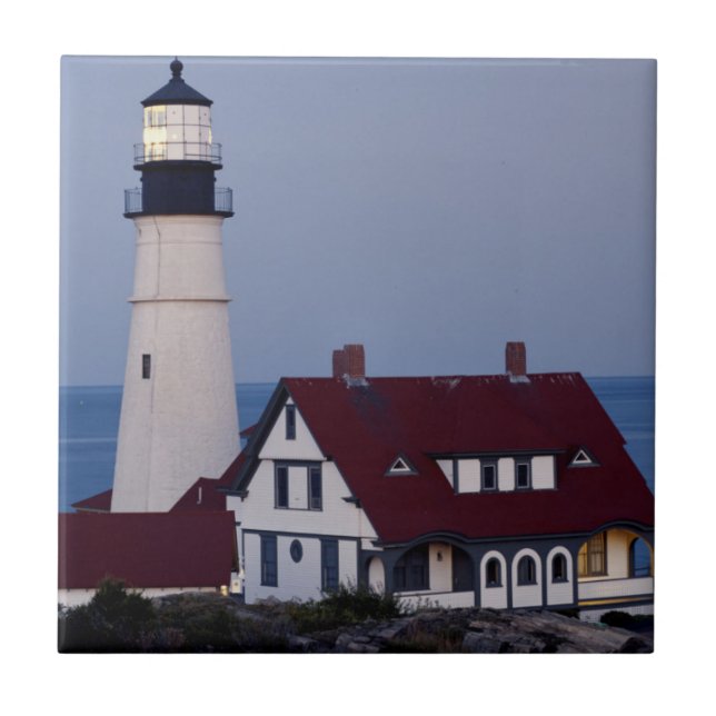 USA, Maine, Portland, Cape Elizabeth, Lighthouse Ceramic Tile (Front)