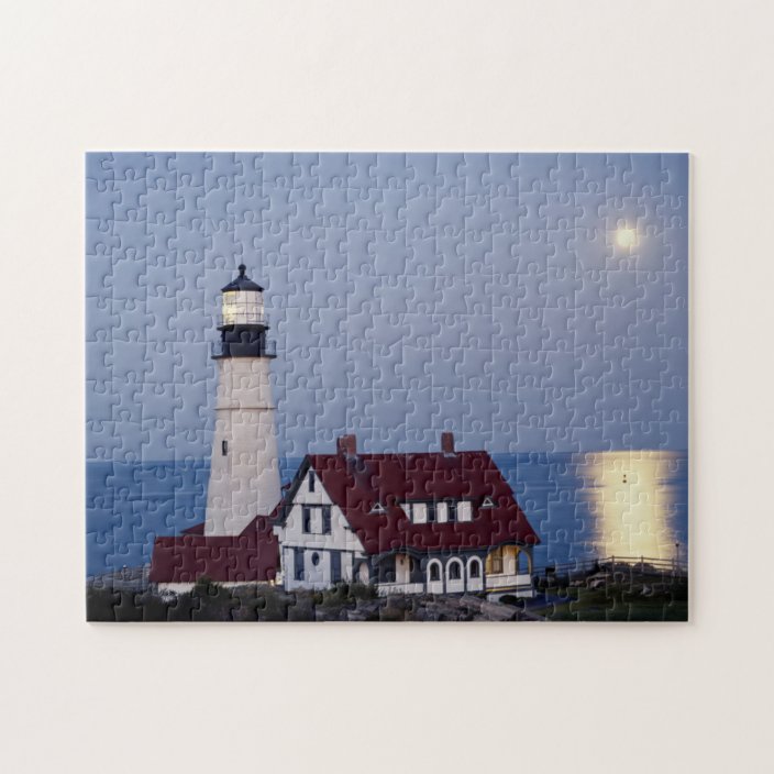 USA, Maine, Portland, Cape Elizabeth, Lighthouse Jigsaw Puzzle | Zazzle.com