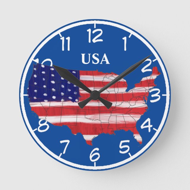 USA Map And Flag   Round Clock (Front)