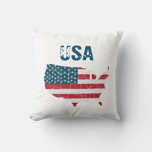 USA map and flag  stars and stripes Throw Pillow (Front)