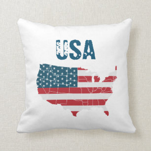 USA map and flag  stars and stripes Throw Pillow