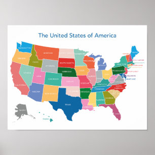 USA map bright colors Poster