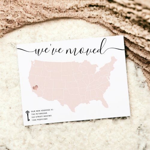 USA Map cute rose gold heart moving announcement