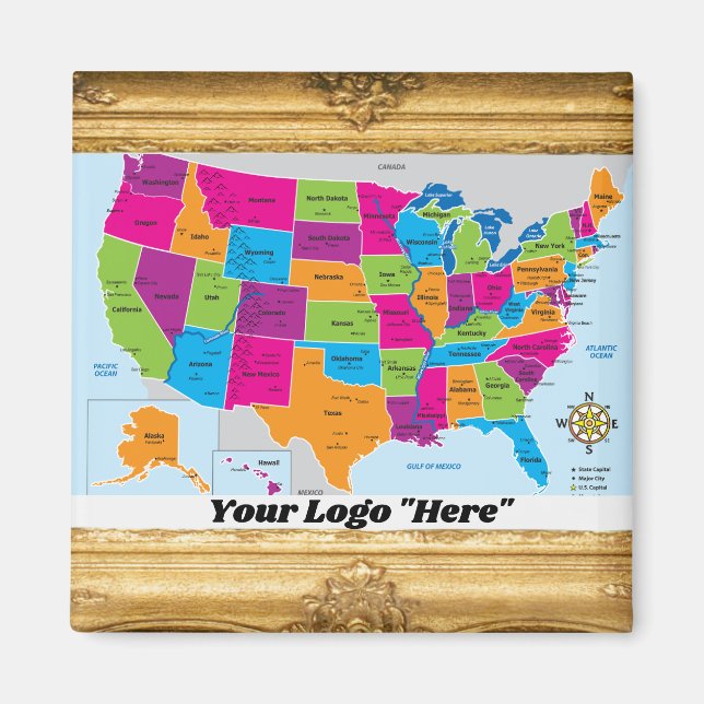 USA Map Design Magnet (Front)