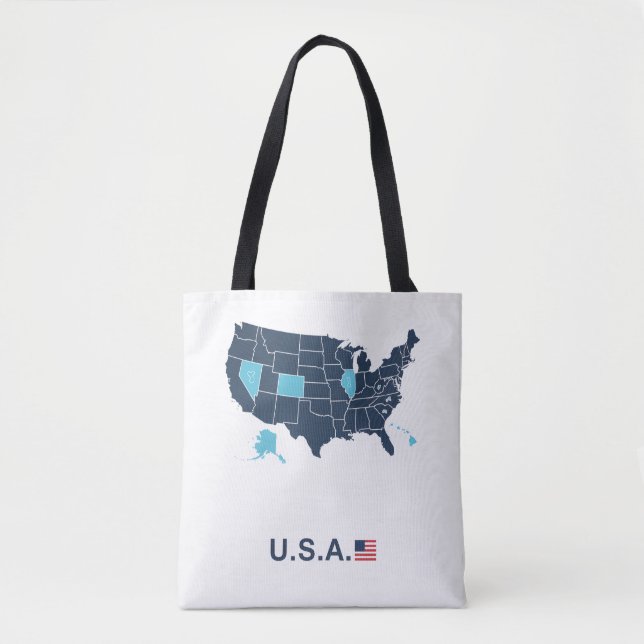 USA Map Engraved Patch Trucker Leather Tote Bag (Front)