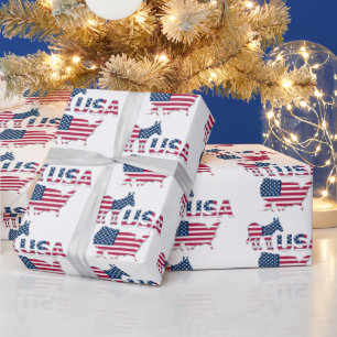 USA Map Flag Political Democratic Party Donkey Wrapping Paper
