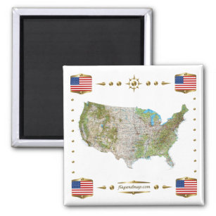 USA Map + Flags Magnet