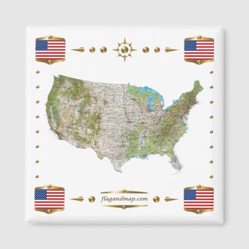 USA Map  Flags Magnet