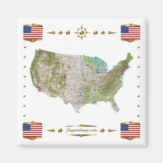 USA Map + Flags Magnet (Front)