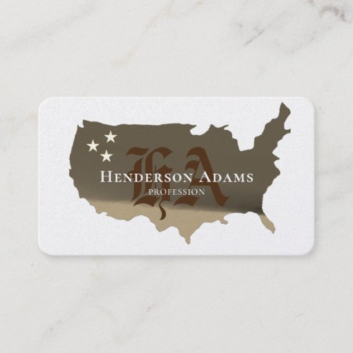 USA Map Golden Ribbons Stars Monogram Business Card