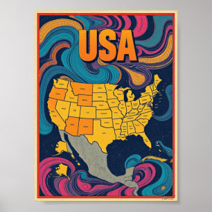USA Map Illustration Poster