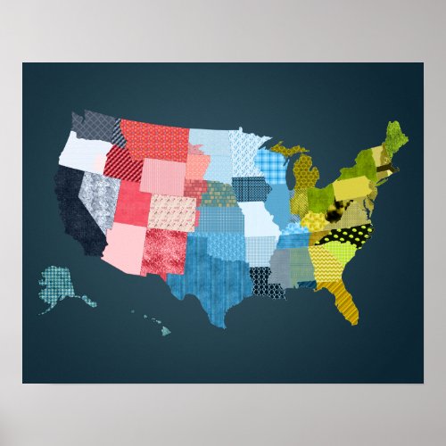 USA Map in a Patchwork Faux Quilt Design Poster