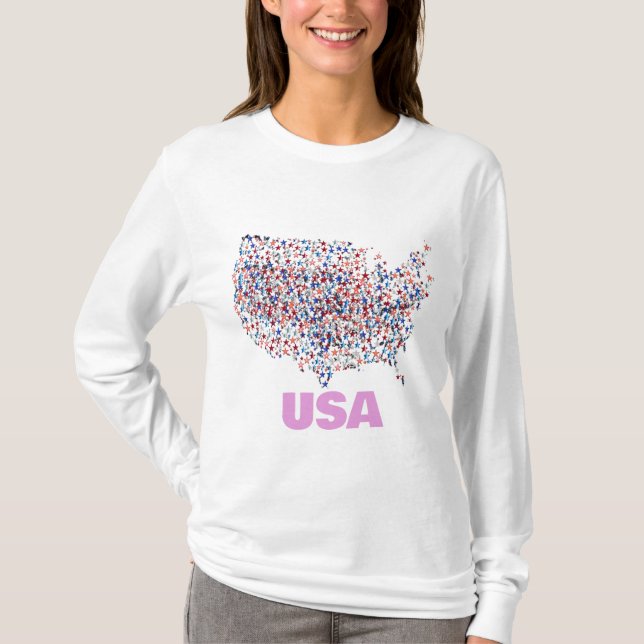 USA Map shaped by Stars T-Shirt (Front)