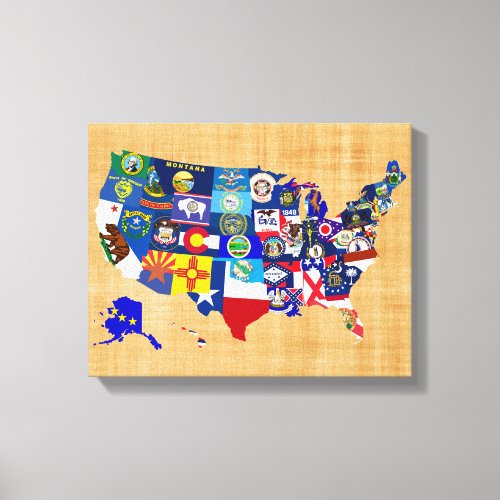 USA Map State Flags Mosaic Canvas Print