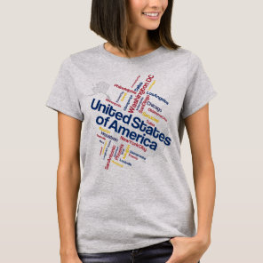 USA Map Top Cities Word Cloud Silhouette T-Shirt