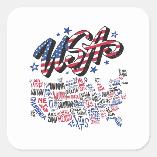 USA Map US states America Square Sticker