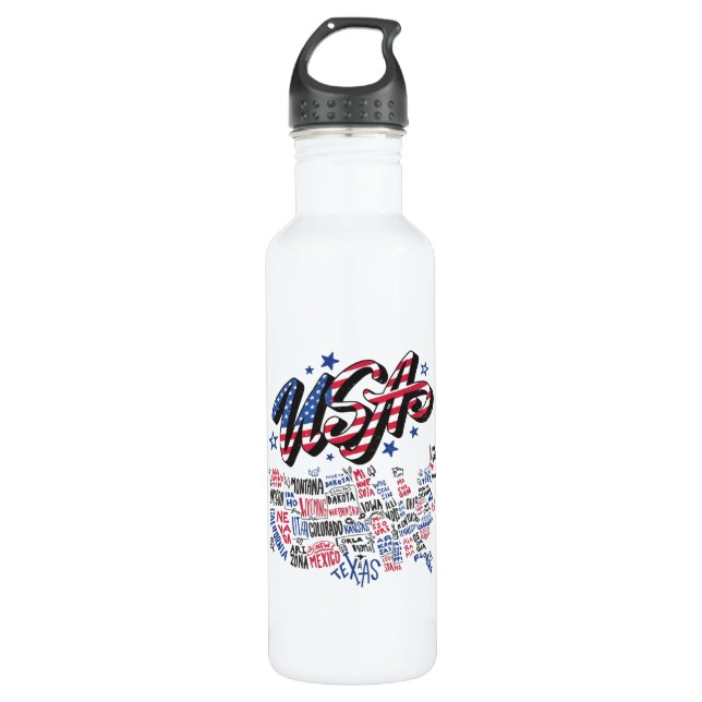 USA Map U.S. states America Stainless Steel Water Bottle (Front)