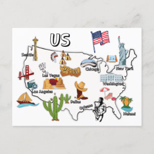 USA map US map major cities names United states Postcard