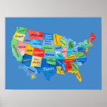 USA MAP watercolor artwork Poster