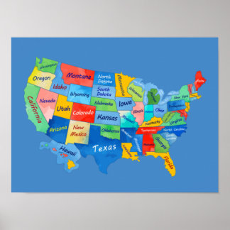 USA MAP watercolor artwork Poster