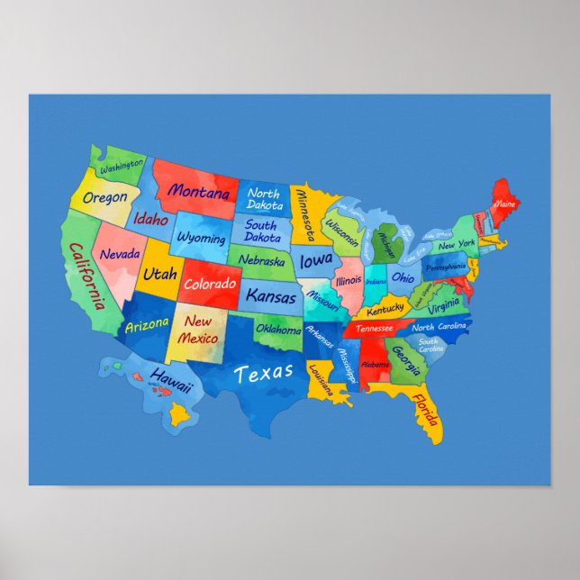 USA MAP watercolor artwork Poster (Front)