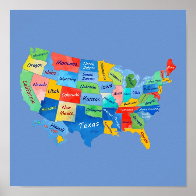 USA MAP watercolor artwork Poster (Front)
