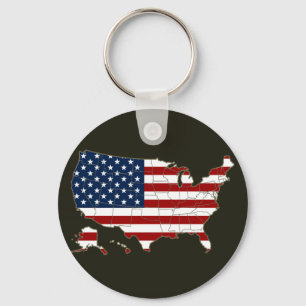 USA map with american flag Keychain