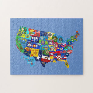 USA MAP with flags Jigsaw Puzzle