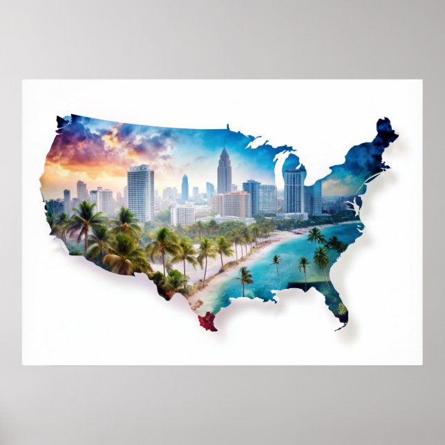 USA Map with Landscapes Poster (Front)