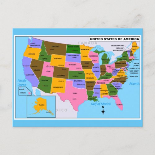 USA Map with State Capitals Postcard