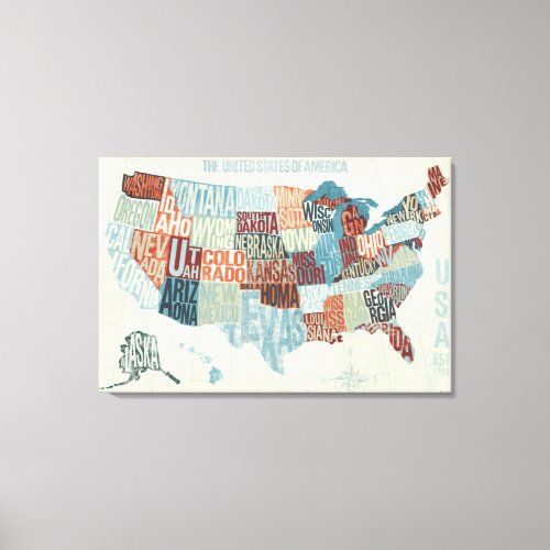 USA Map with States in Words Canvas Print