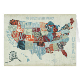 USA Map with States in Words Cards