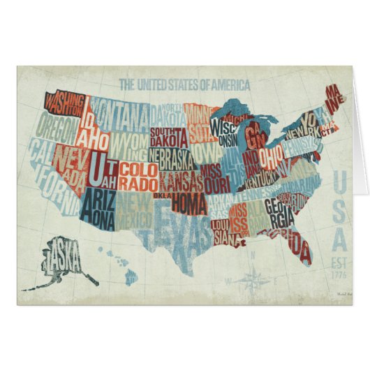 USA Map with States in Words Cards (Front Horizontal)