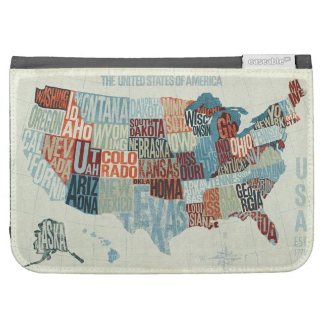 USA Map with States in Words Kindle 3 Covers (Front Horizontal)