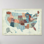 Usa Map With States In Words Poster at Zazzle