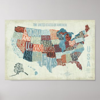 Usa Map With States In Words Poster by wildapple at Zazzle