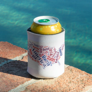USA Map Word Art Can Cooler