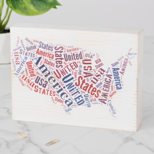 USA Map Word Art   Wooden Box Sign