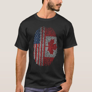 Usa & Maple Leaf Canada Flag Fingerprint American  T-Shirt