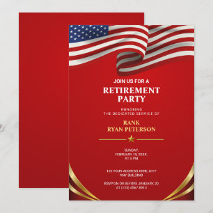 USA Marine Corps Waving Flag Retirement Party Invitation