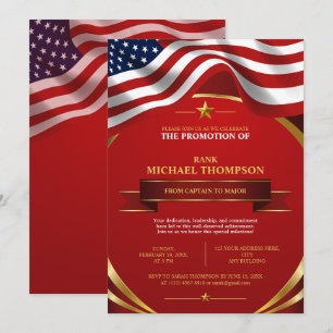 USA Marine Promotion American Flag Gold Black Invitation