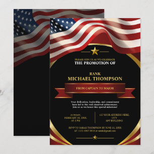 USA Marine Promotion American Flag Gold Black Invitation