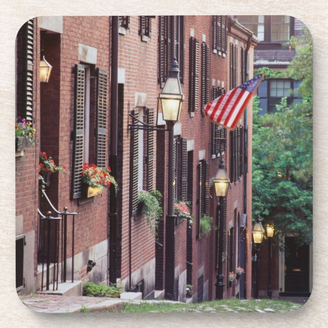 USA, Massachusetts, Boston, Houses Along Acorn Beverage Coaster (Front)