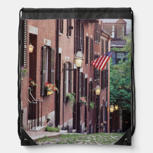 USA Massachusetts Boston Houses Along Acorn Drawstring Bag