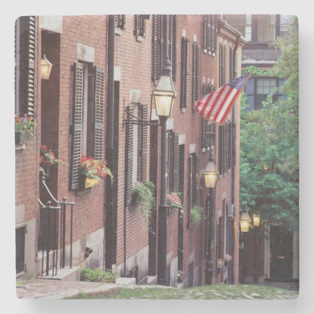 USA, Massachusetts, Boston, Houses Along Acorn Stone Coaster (Front)