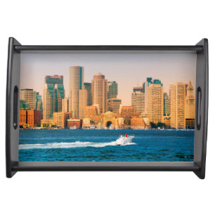 USA, Massachusetts. Boston Waterfront Panorama Serving Tray