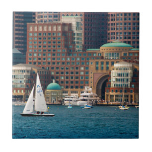 USA, Massachusetts. Boston Waterfront Skyline 2 Ceramic Tile
