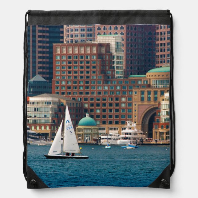 USA, Massachusetts. Boston Waterfront Skyline 2 Drawstring Bag (Front)