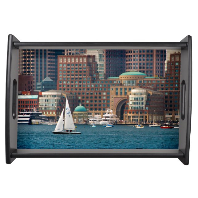 USA, Massachusetts. Boston Waterfront Skyline 2 Serving Tray (Front)
