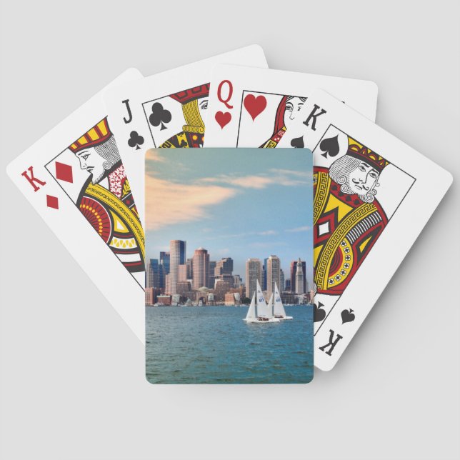 USA, Massachusetts. Boston Waterfront Skyline 3 Poker Cards (Back)